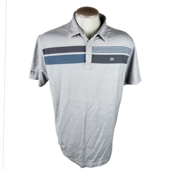 Travis Mathew Golf Polo Striped Gray Heather Measures as XL - Picture 2 of 13